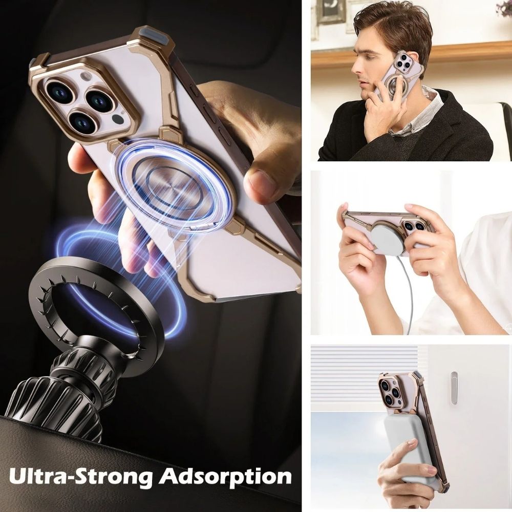 ArmorFlex Case for iPhone 16, 15, 14, 13 Pro Max | MagSafe 360° Rotatable Kickstand & Frameless Shockproof Design