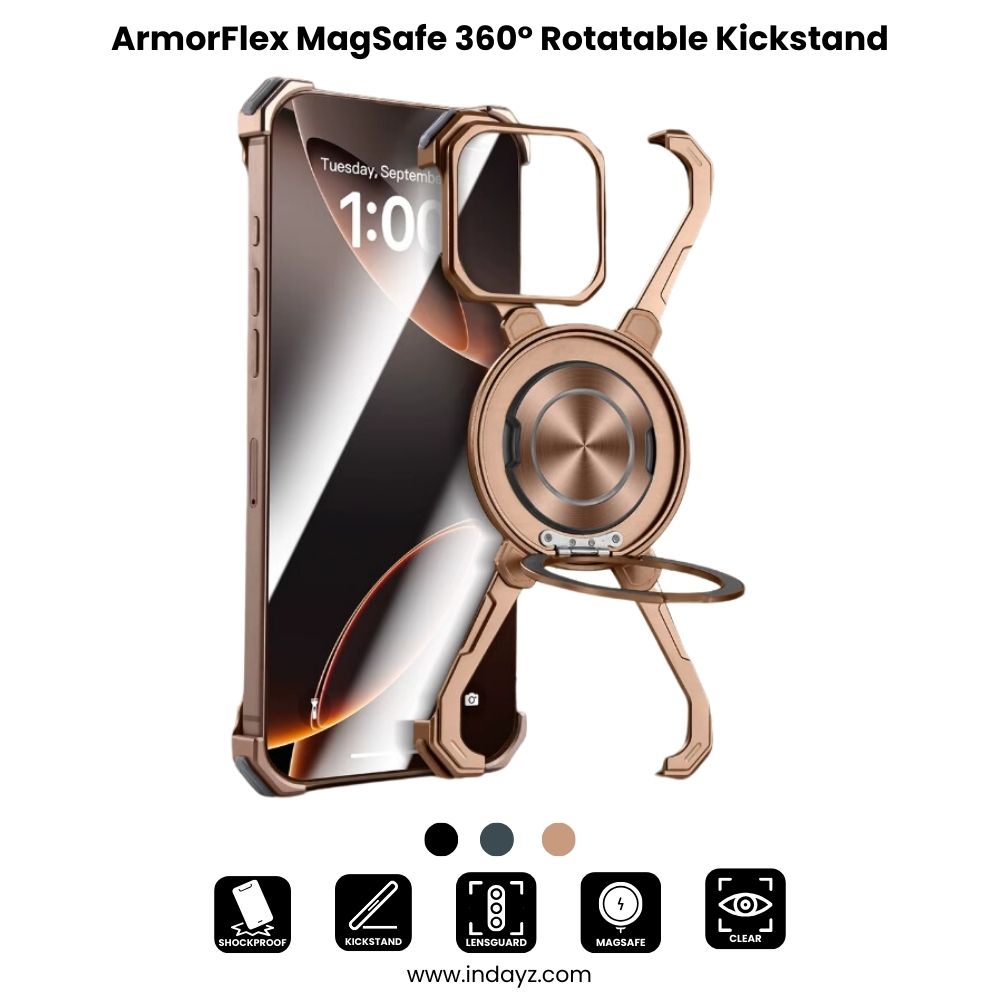 ArmorFlex Case for iPhone 16, 15, 14, 13 Pro Max | MagSafe 360° Rotatable Kickstand & Frameless Shockproof Design
