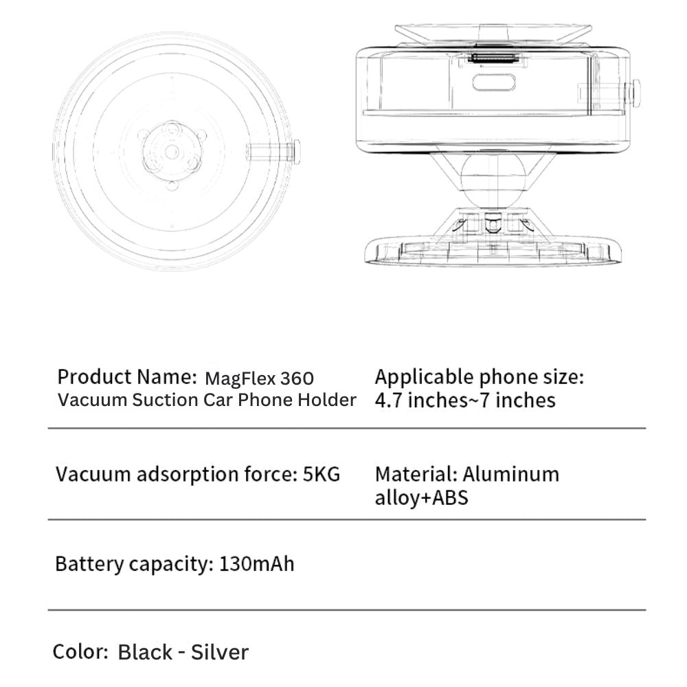 Durable Aluminum Alloy Build with Anti-Scratch Protection - Magnetic Vacuum Suction Mount for iPhone & MagSafe Smartphones