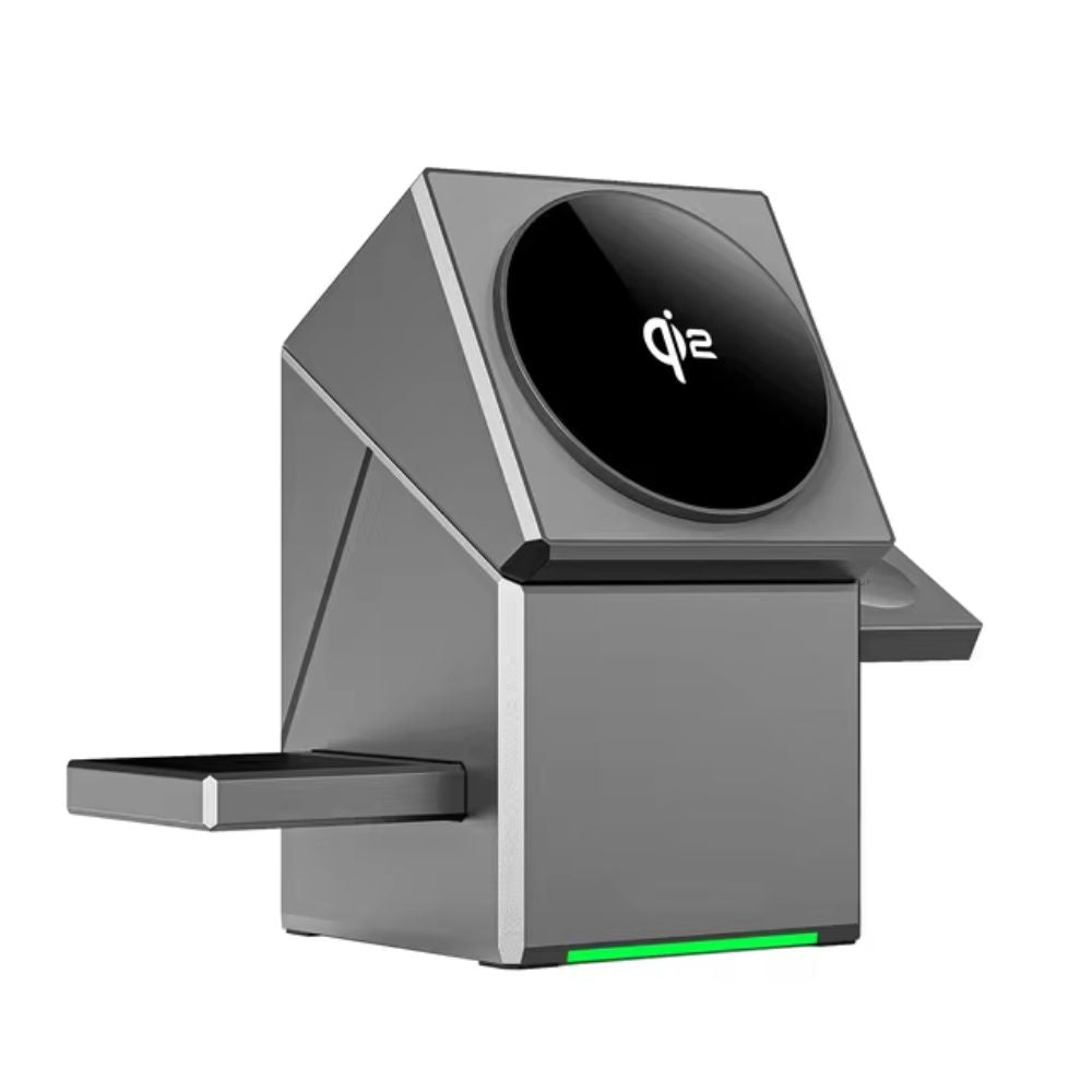 Grey - MaxCharge 3-in-1 Wireless Charging Station | 15W Qi2 Fast Charging for iPhone 16, 15, 14, 13, 12 Series, Apple Watch & AirPods
