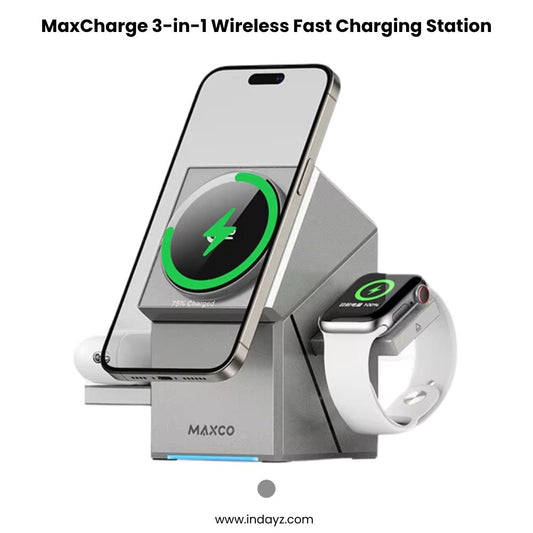 MaxCharge 3-in-1 Wireless Charging Station | 15W Qi2 Fast Charging for iPhone 16, 15, 14, 13, 12 Series, Apple Watch & AirPods