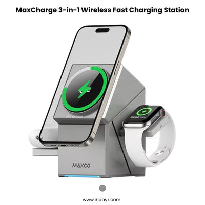 MaxCharge 3-in-1 Wireless Charging Station | 15W Qi2 Fast Charging for iPhone 16, 15, 14, 13, 12 Series, Apple Watch & AirPods