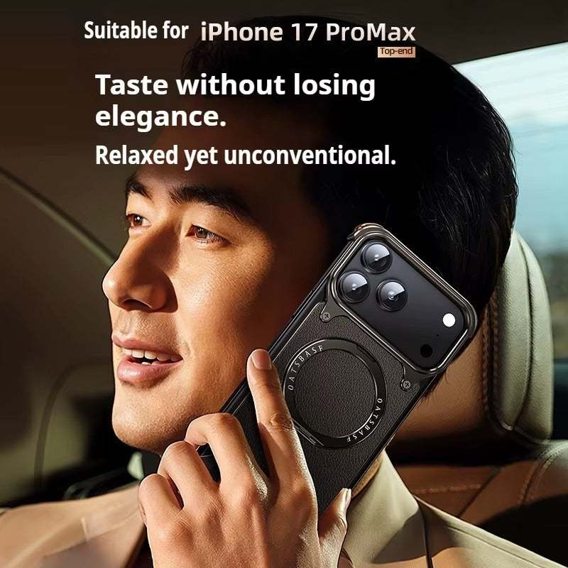 RingLux™ Leather Metal Case with 360° Stand for iPhone 17 Series