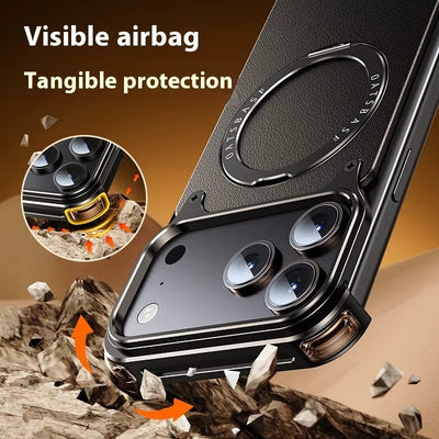 RingLux™ Leather Metal Case with 360° Stand for iPhone 17 Series