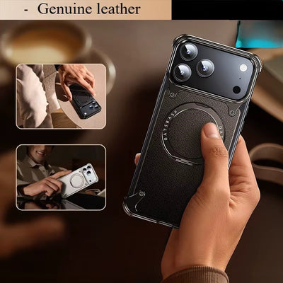 RingLux™ Leather Metal Case with 360° Stand for iPhone 17 Series