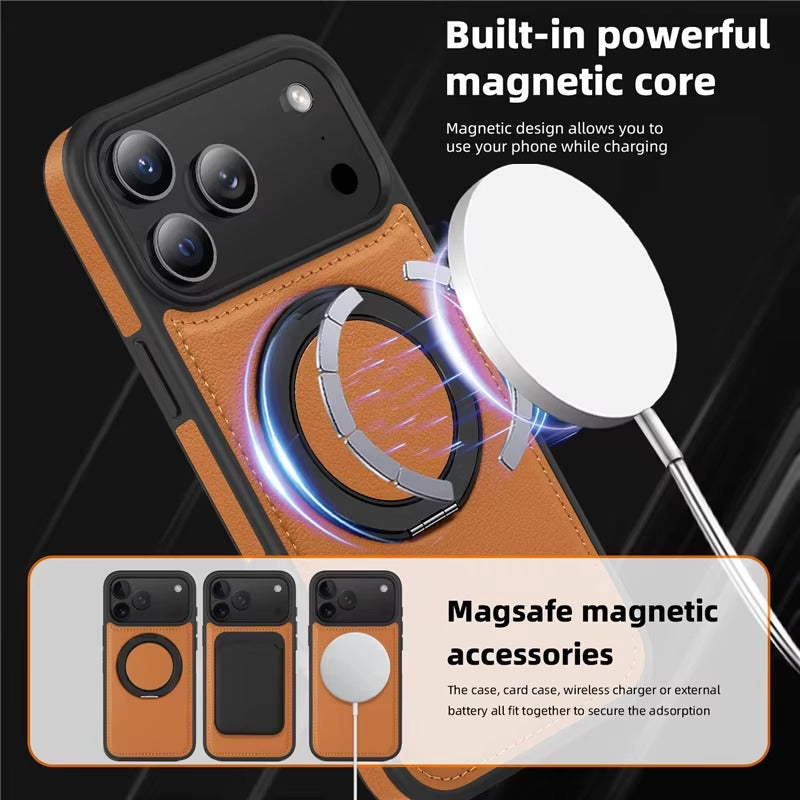LuxRing™ Leather MagSafe Case for iPhone 17 Air / 16 / 15 Pro Max