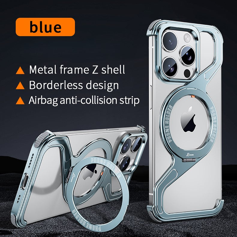 Magnetic Snap iPhone 16, 15, 14 Z-Shape Stand & Slim Metal Design Case