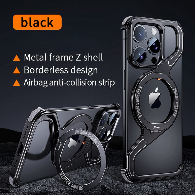 Magnetic Snap iPhone 16, 15, 14 Z-Shape Stand & Slim Metal Design Case