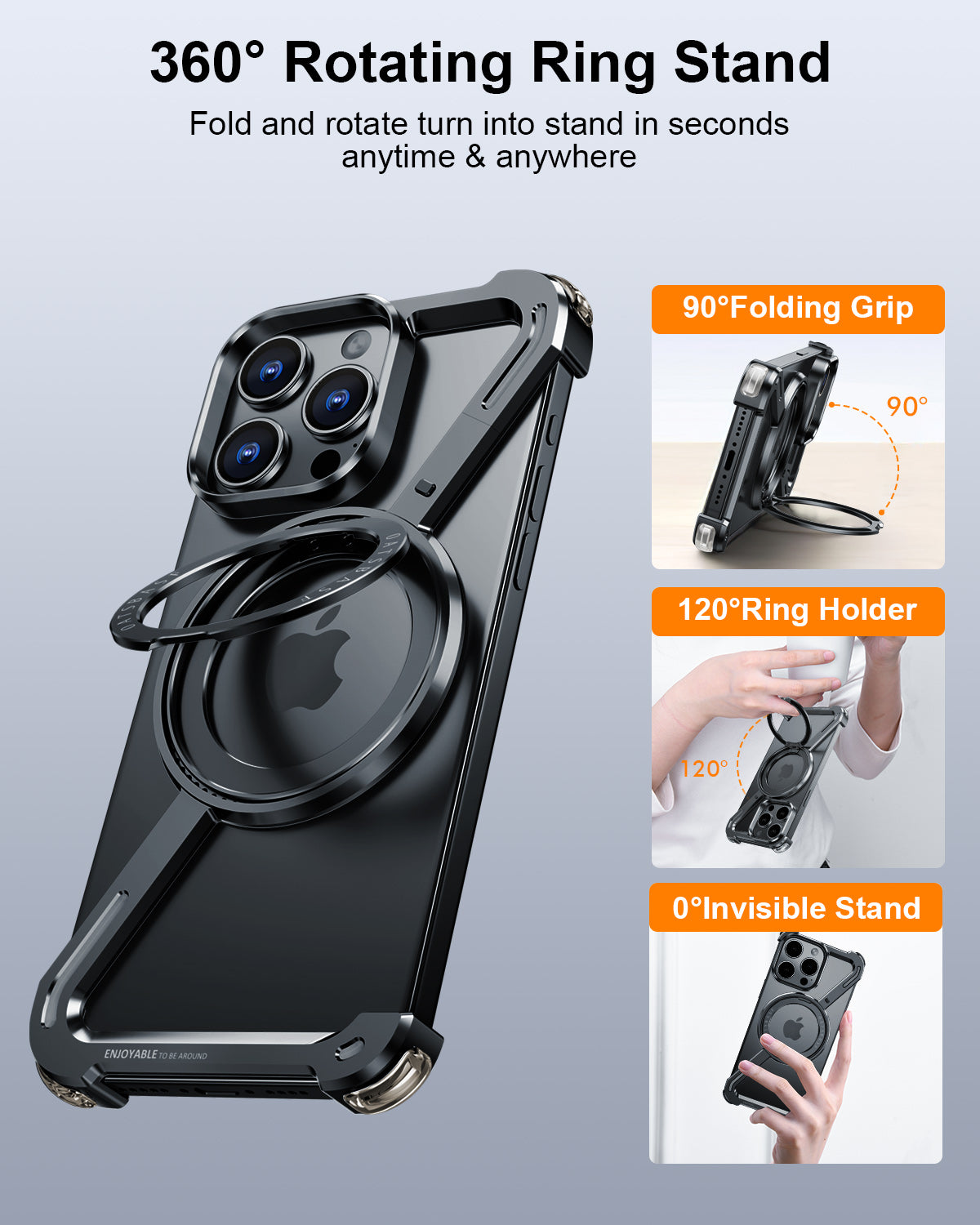 TitanArmor Z-Shape Metal iPhone 16/15/14  Rotating Holder & Wireless Charging