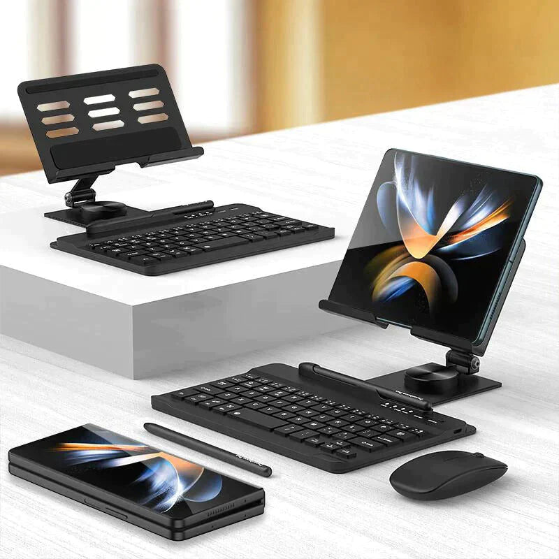 Ultimate Z Fold Workstation: 4-in-1 Desk Stand & Bluetooth Keyboard Combo