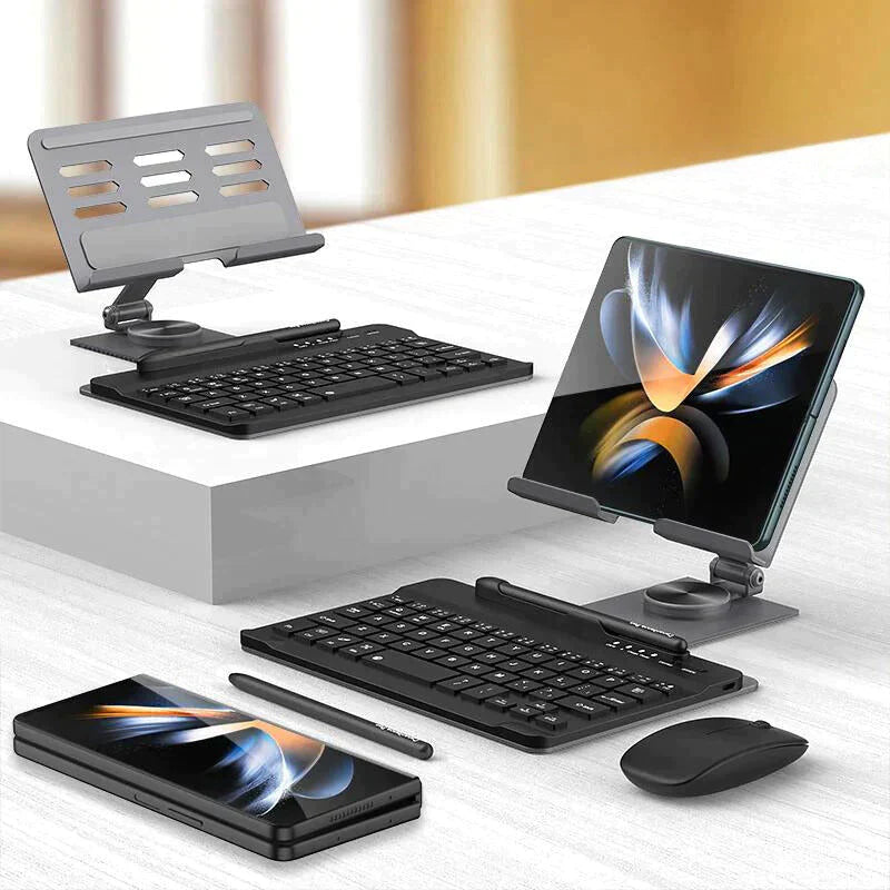 Ultimate Z Fold Workstation: 4-in-1 Desk Stand & Bluetooth Keyboard Combo