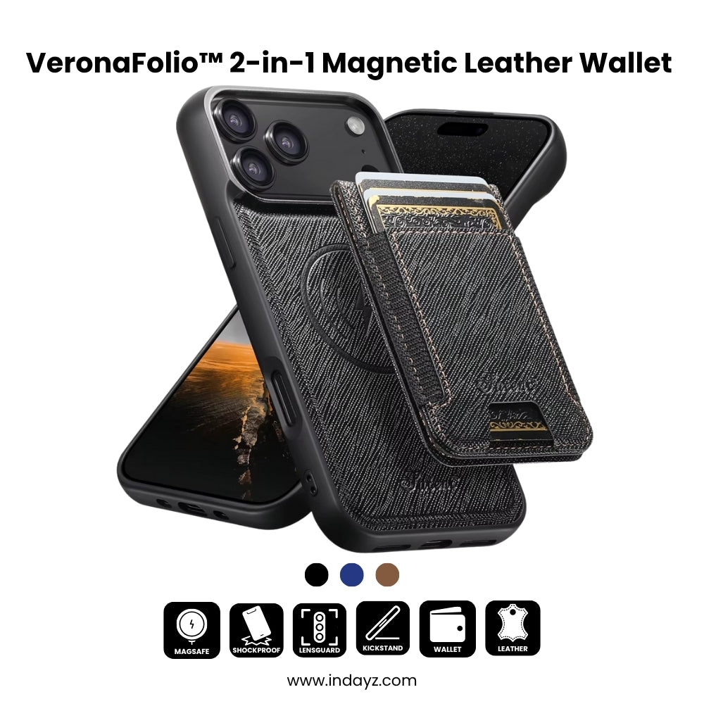 VeronaFolio™ 2-in-1 Magnetic Leather Wallet Case for iPhone 17 / 16 / 15 / 14 Series