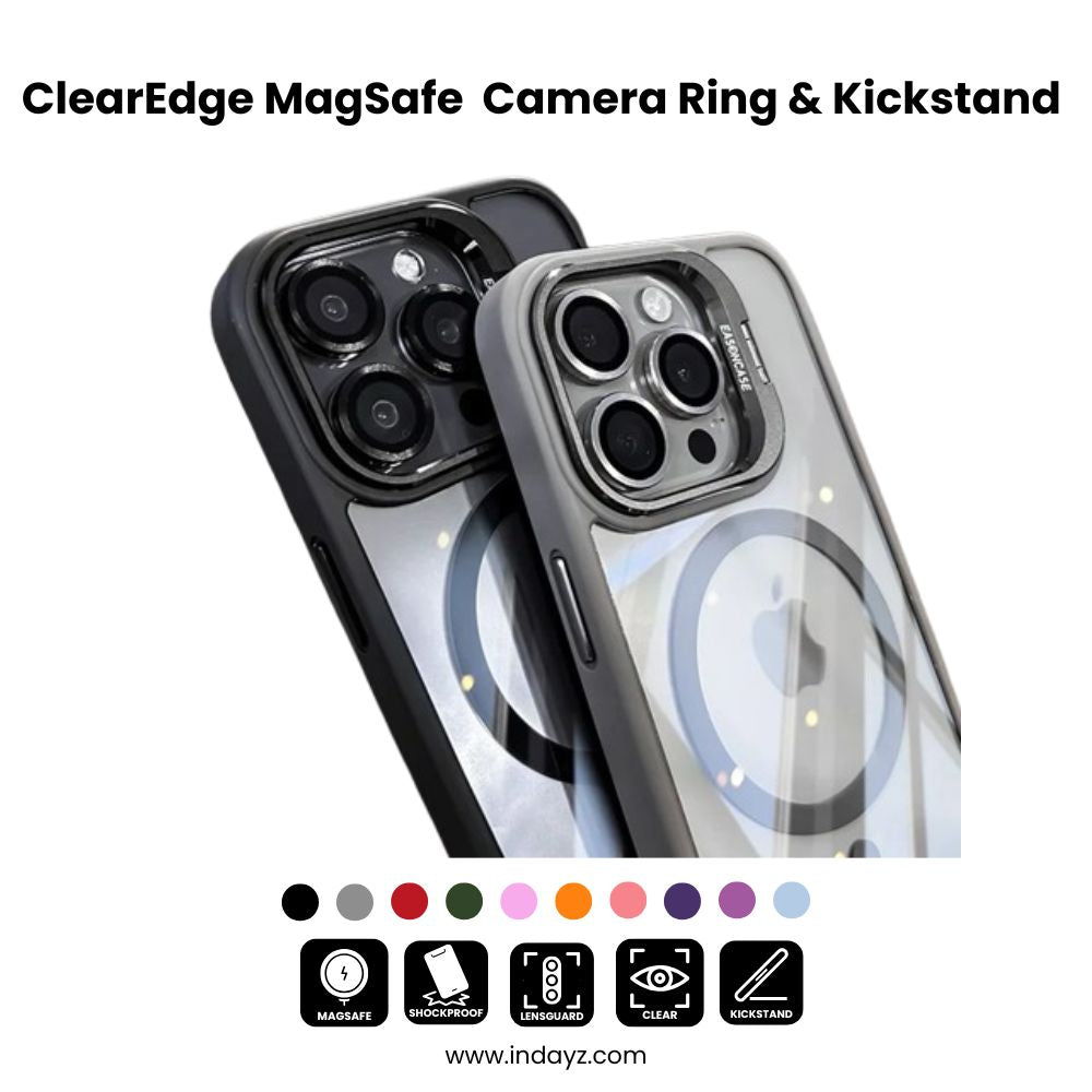 ClearEdge MagSafe iPhone 16, 15, 14  Camera Ring & Kickstand Case