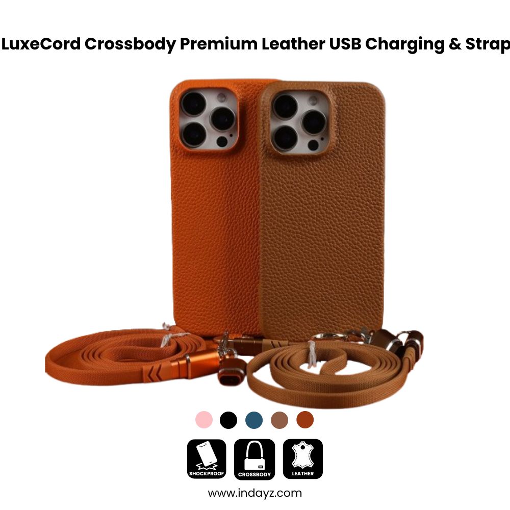 LuxeCord Crossbody iPhone  16, 15, 14  Premium Leather USB Charging & Strap Case