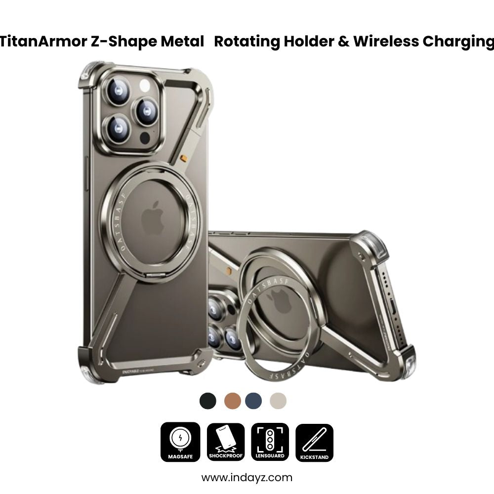 TitanArmor Z-Shape Metal iPhone 16/15/14  Rotating Holder & Wireless Charging