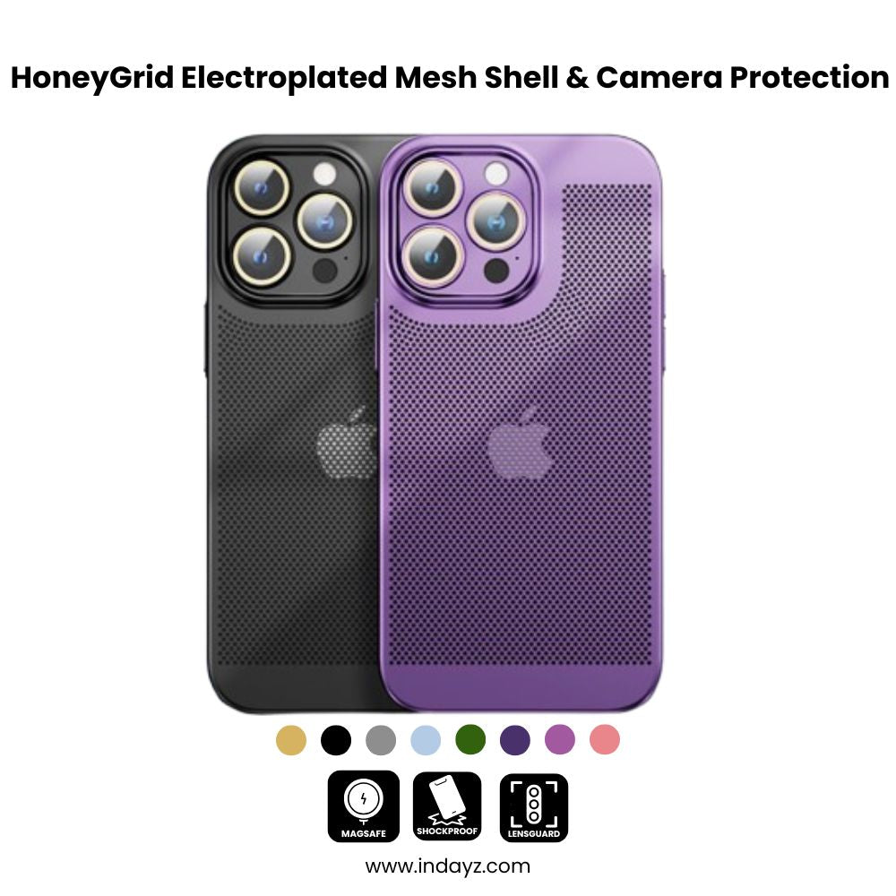 HoneyGrid iPhone 16, 15, 14  Electroplated Mesh Shell & Camera Protection Case