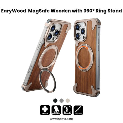 EaryWood 16 – MagSafe Wooden Case with 360° Ring Stand