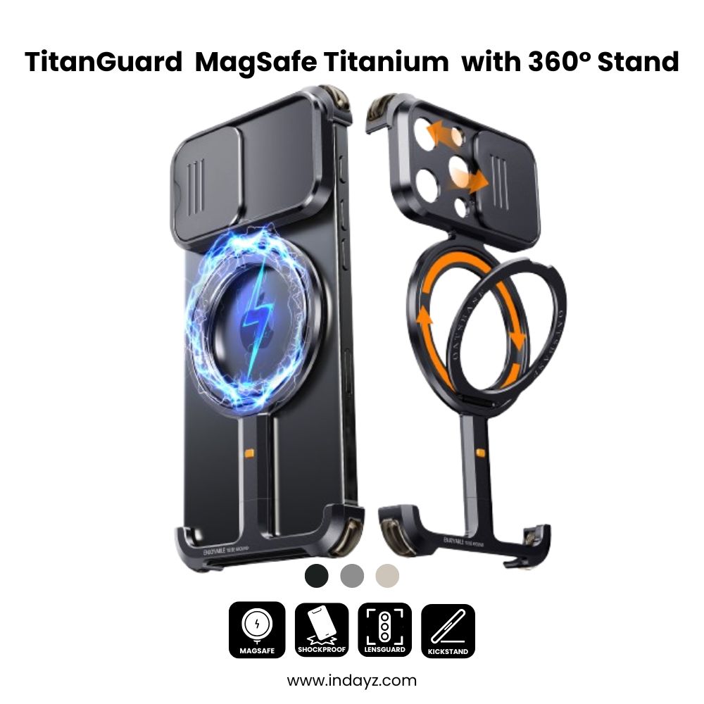 TitanGuard 16 – MagSafe Titanium Case with 360° Stand