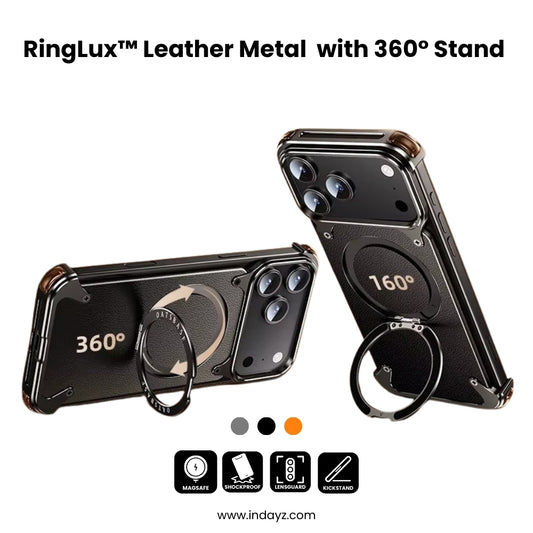 RingLux™ Leather Metal Case with 360° Stand for iPhone 17 Series