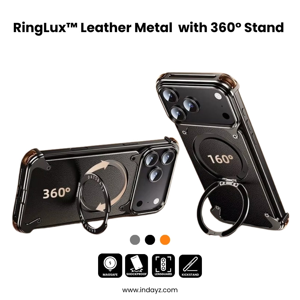 RingLux™ Leather Metal Case with 360° Stand for iPhone 17 Series