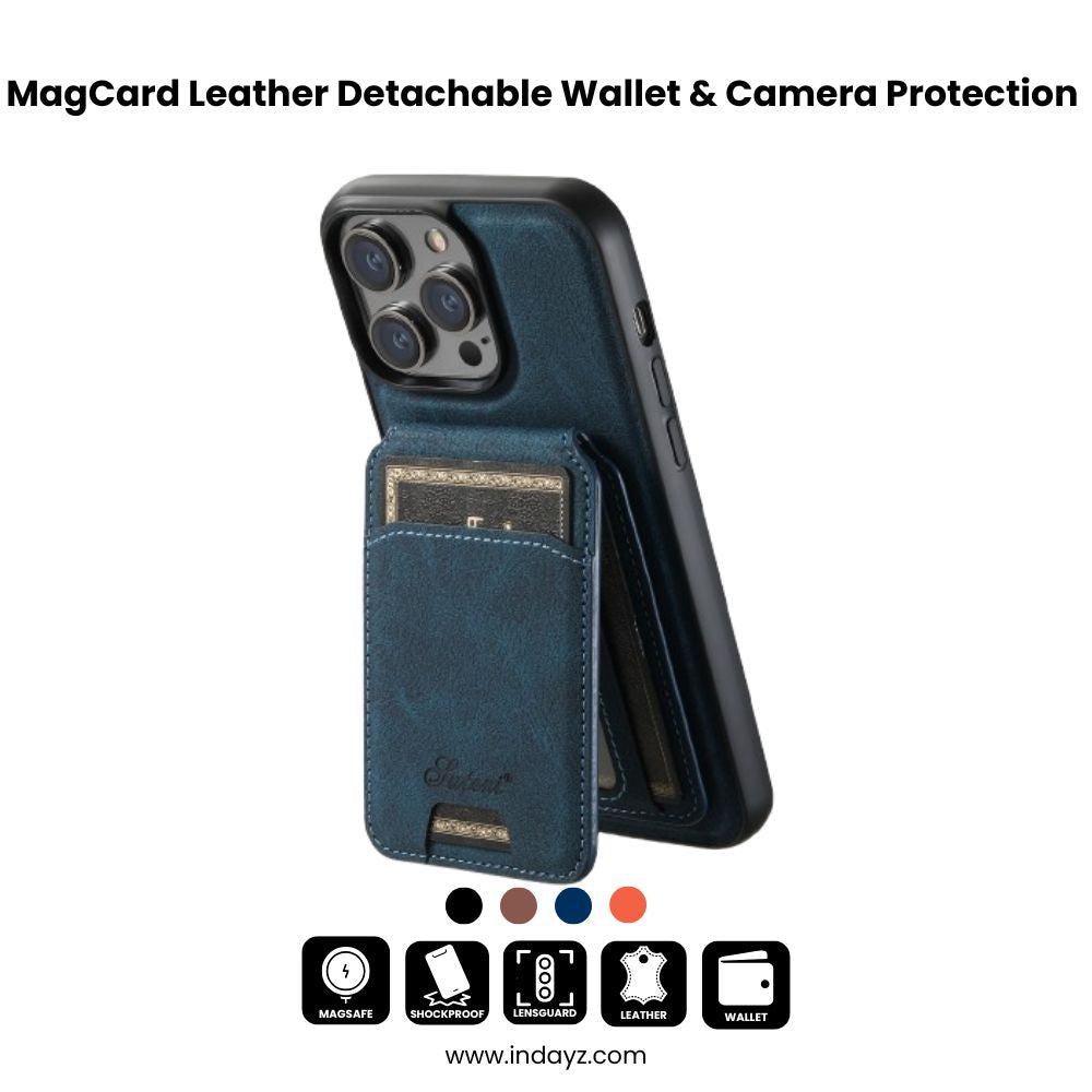 MagCard Leather iPhone 16-14 Pro - Detachable Wallet & Camera Protection Case