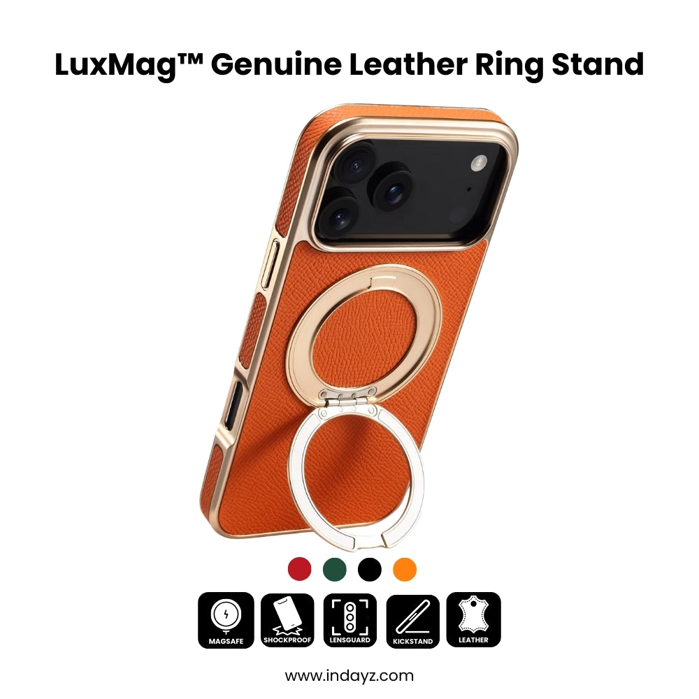 LuxMag™ Genuine Leather Ring Stand Case for iPhone 17 Series