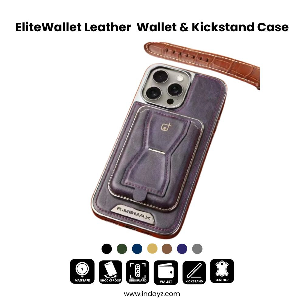 EliteWallet Leather  iPhone 16-14 Pro Max - Wallet & Kickstand Case