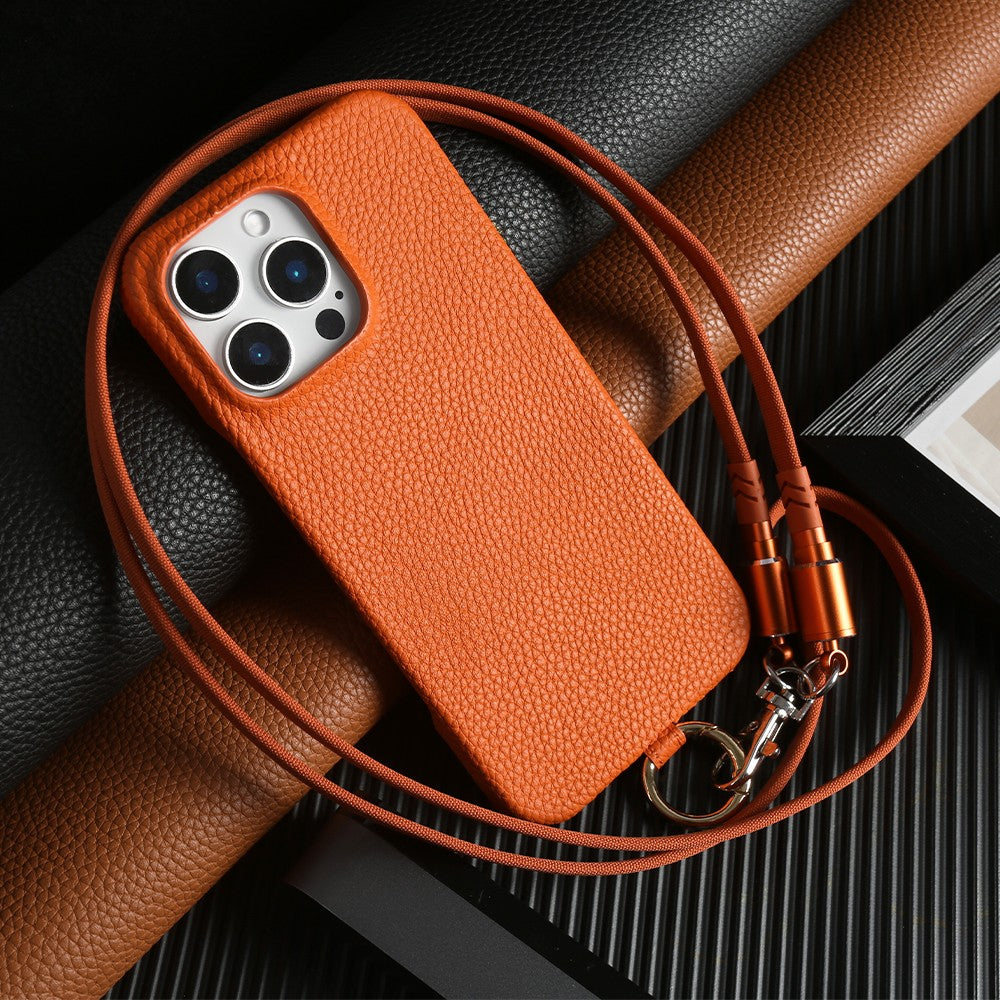 LuxeCord Crossbody iPhone  16, 15, 14  Premium Leather USB Charging & Strap Case