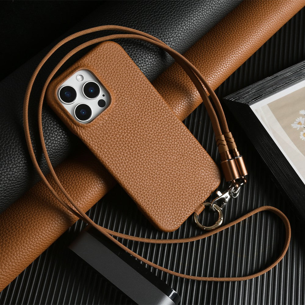 LuxeCord Crossbody iPhone  16, 15, 14  Premium Leather USB Charging & Strap Case