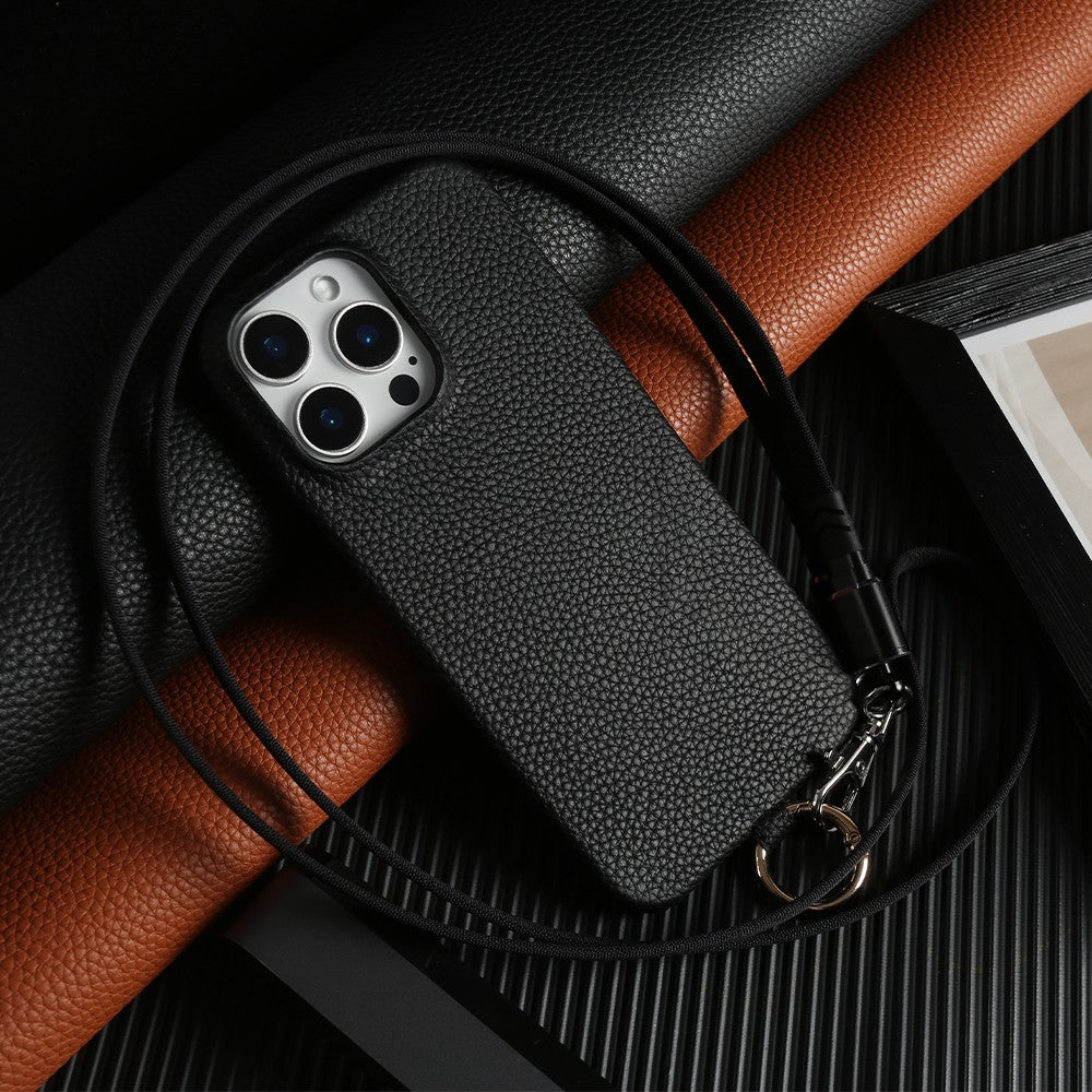 LuxeCord Crossbody iPhone  16, 15, 14  Premium Leather USB Charging & Strap Case