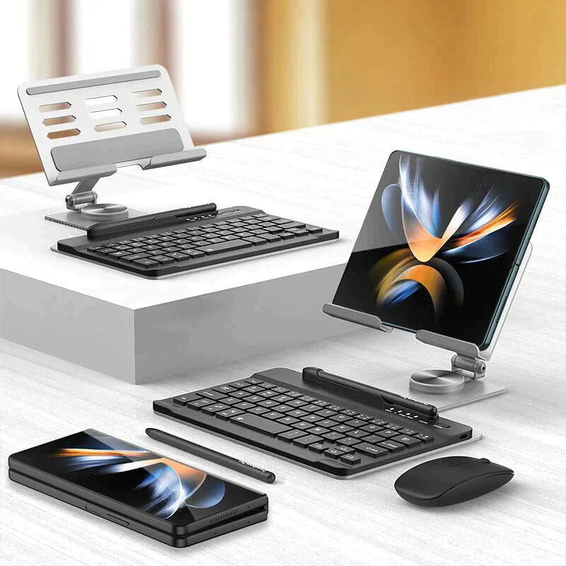 Ultimate Z Fold Workstation: 4-in-1 Desk Stand & Bluetooth Keyboard Combo