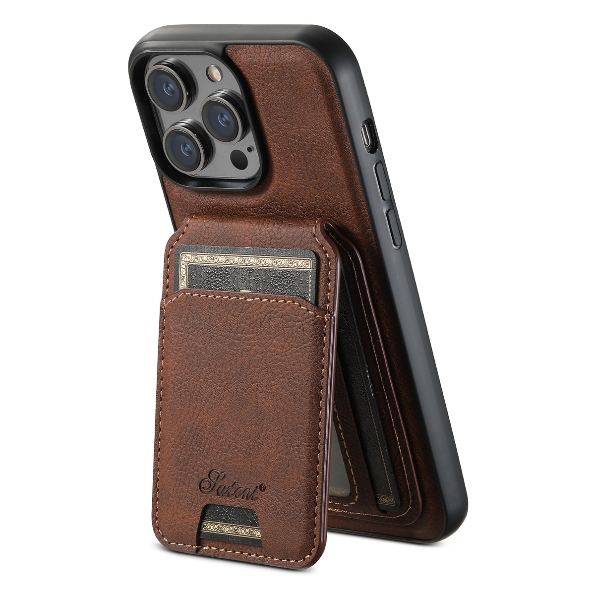 MagCard Leather iPhone 16-14 Pro - Detachable Wallet & Camera Protection Case