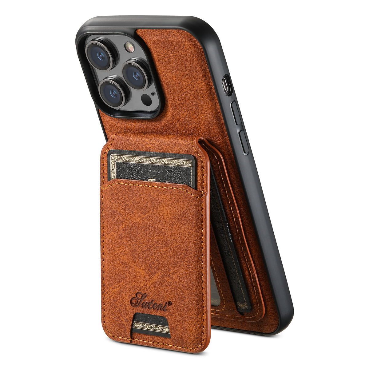 MagCard Leather iPhone 16-14 Pro - Detachable Wallet & Camera Protection Case