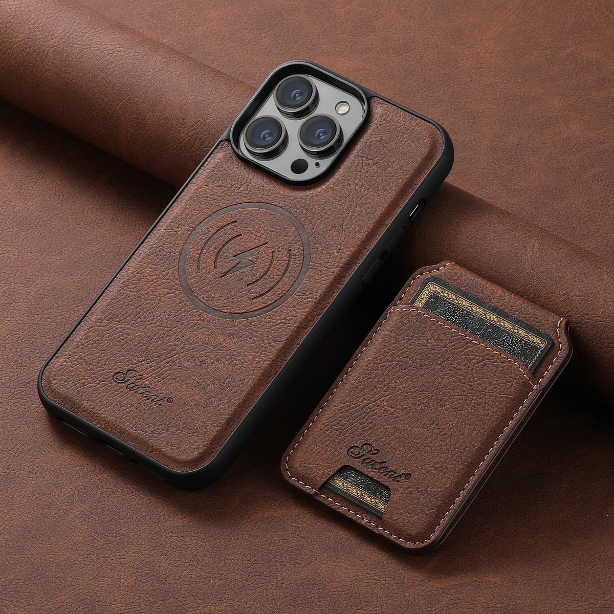 MagCard Leather iPhone 16-14 Pro - Detachable Wallet & Camera Protection Case