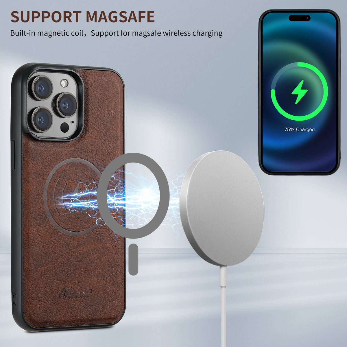 MagCard Leather iPhone 16-14 Pro - Detachable Wallet & Camera Protection Case