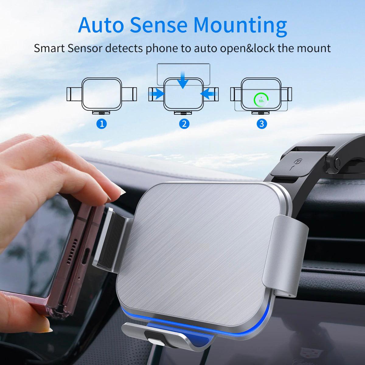 CAR WIRELESS FAST CHARGING AUTO CLAMPING MOUNT - InDayz™